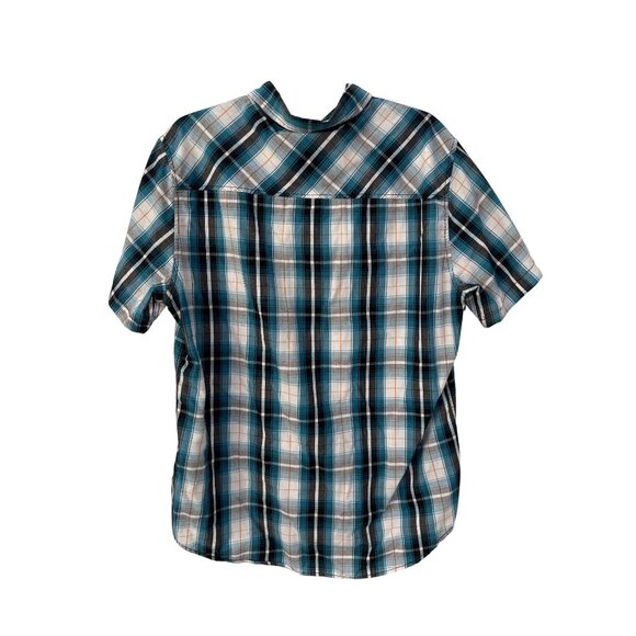 Surplus Plaid Shirt Size XL Short Sleeve Button Front Teal White Western Preppy - Picture 2 of 7